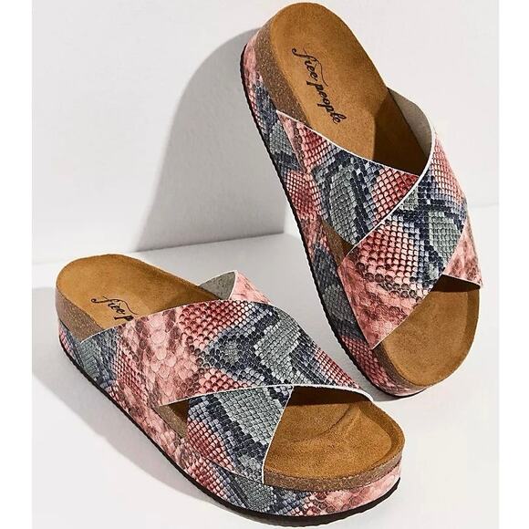 Free People Shoes - Free People Sidelines Sandals Size 38 or 7.5 Candy Pink Blue Flatform Boho